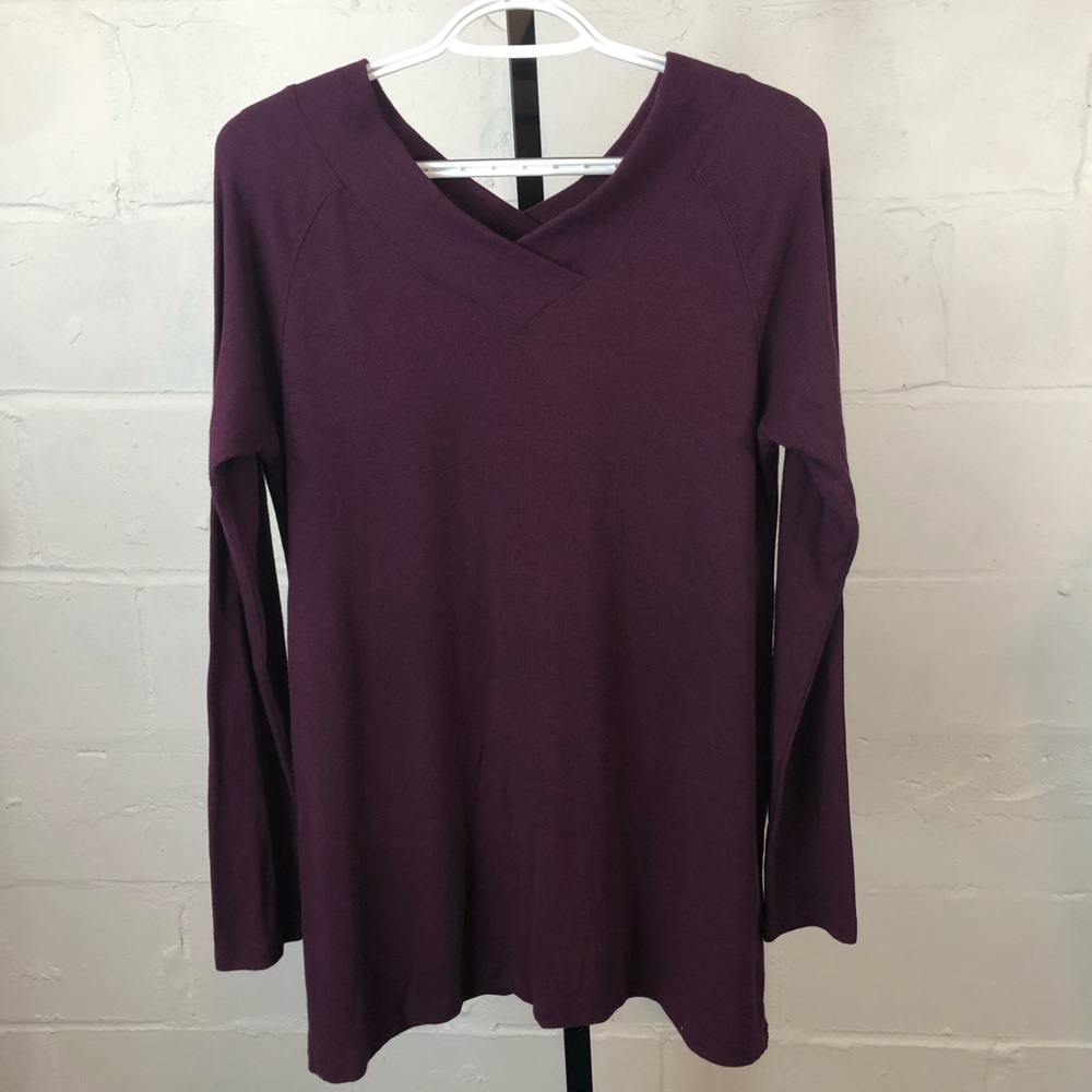 Soft Surroundings Double V Neck Tunic Sweater Size M Burgundy Wine